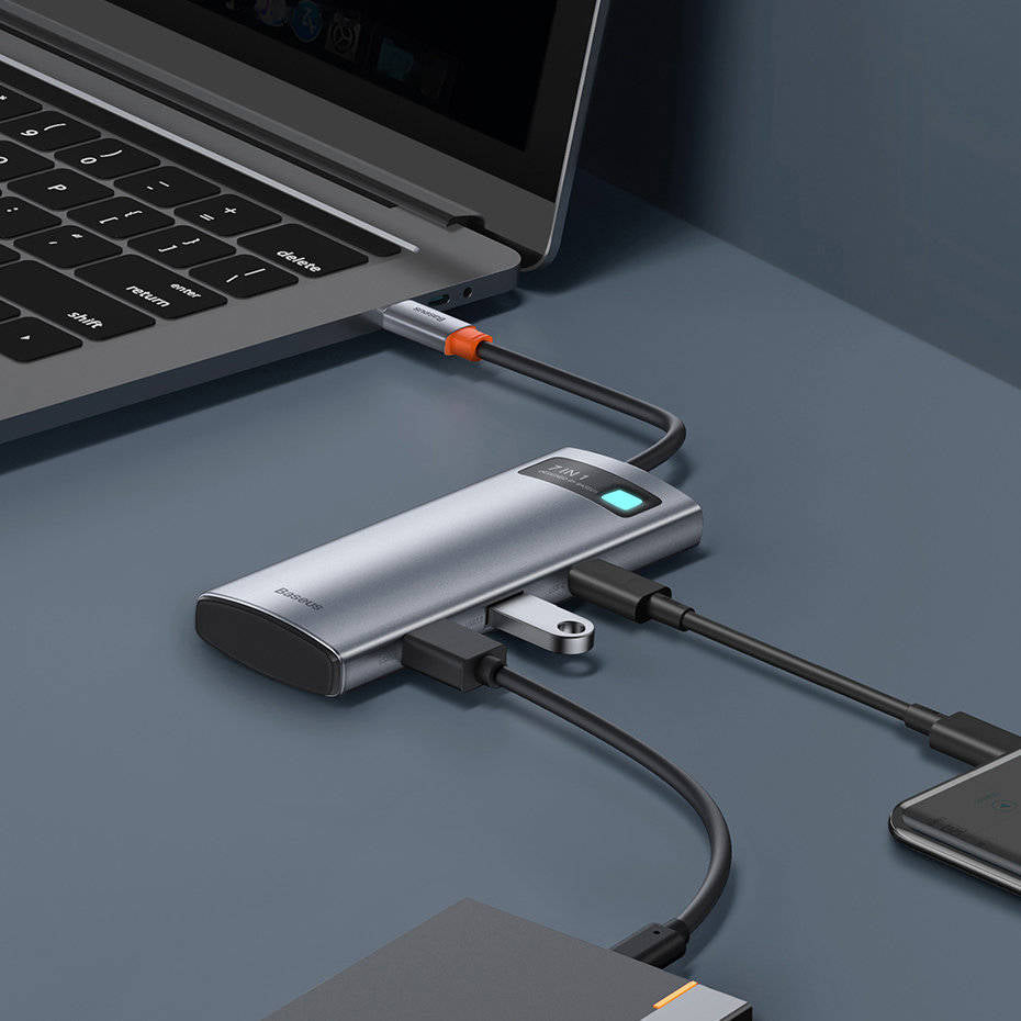 Baseus Metal Gleam Series 7-in-1 Multifunctional Type-C HUB Docking Station Gray （
Type-C to HDMI*1+USB3.0*3+PD*1+VGA*1+RJ45*1）