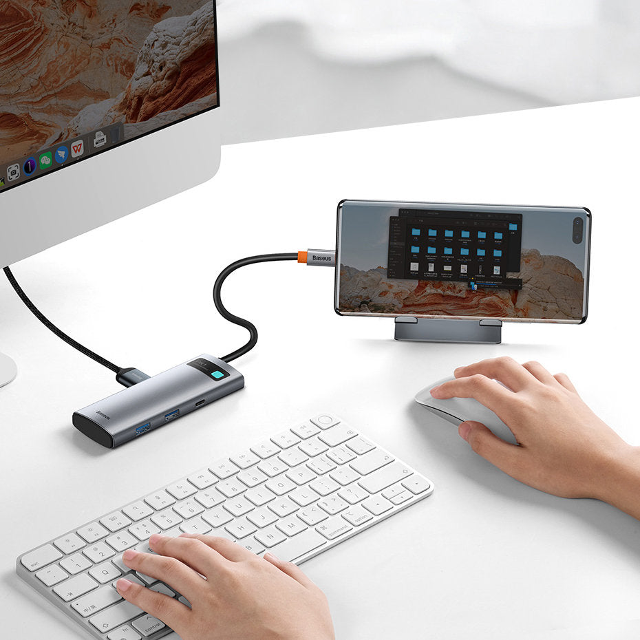 Baseus Metal Gleam Series 7-in-1 Multifunctional Type-C HUB Docking Station Gray （
Type-C to HDMI*1+USB3.0*3+PD*1+VGA*1+RJ45*1）