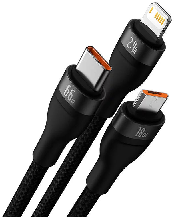 Baseus Flash Series II One-for-three Fast Charging Data Cable USB to M+L+C 66W