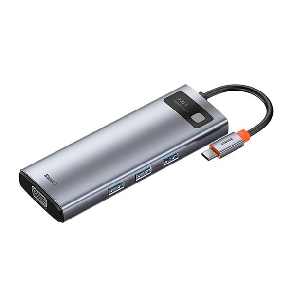 Baseus Metal Gleam Series 9-in-1 Multifunctional Type-C HUB Docking Station Space Gray（Type-C to  HDMI*1+USB3.0*3+PD*1+RJ45*1+SD/TF*1+VGA*1)