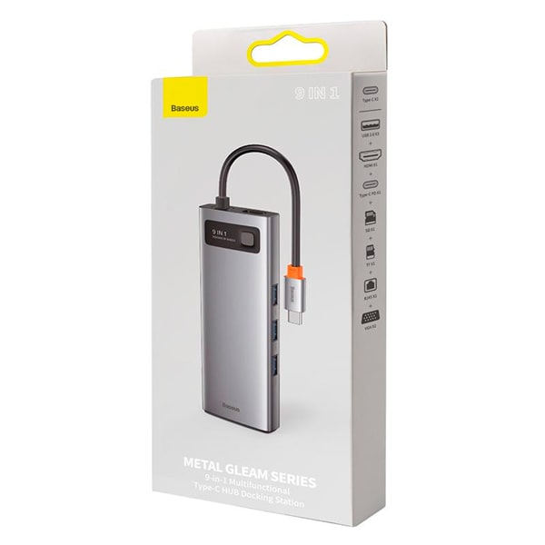 Baseus Metal Gleam Series 9-in-1 Multifunctional Type-C HUB Docking Station Space Gray（Type-C to  HDMI*1+USB3.0*3+PD*1+RJ45*1+SD/TF*1+VGA*1)