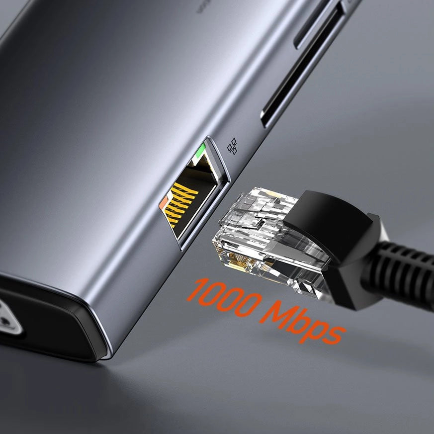 Baseus Metal Gleam Series 11-Port HUB（Type-C to HDMI4K@60Hz*1+VGA*1+USB3.0*3+USB2.0*1+PD*1+RJ45*1+SD/TF*1+3.5mm*1)