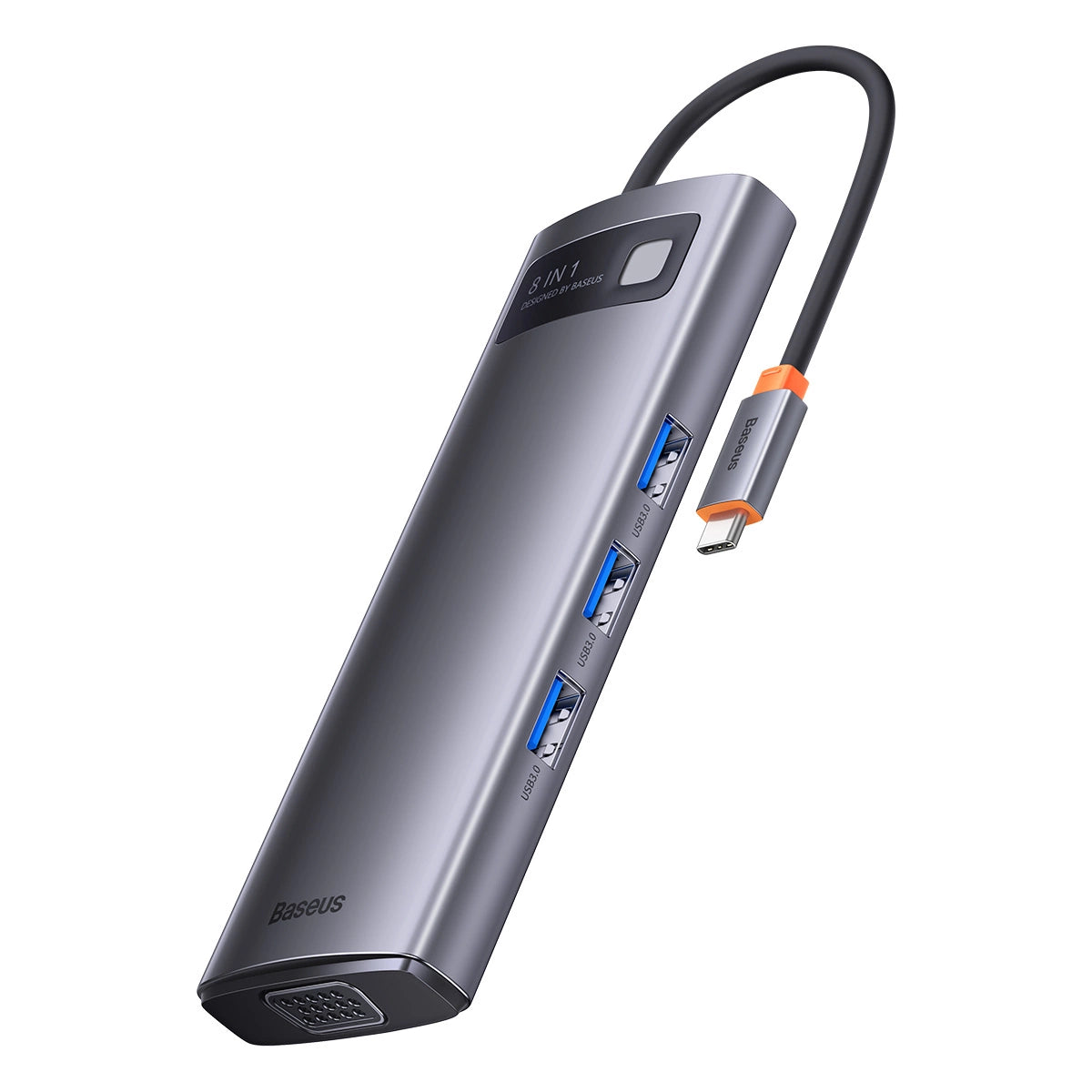 Baseus Metal Gleam Series 8-in-1 Multifunctional Type-C HUB Docking Station Space Gray Type-C to HDMI4K@60Hz*1+USB3.1*3+PD*1+RJ45*1+SD/TF*1)