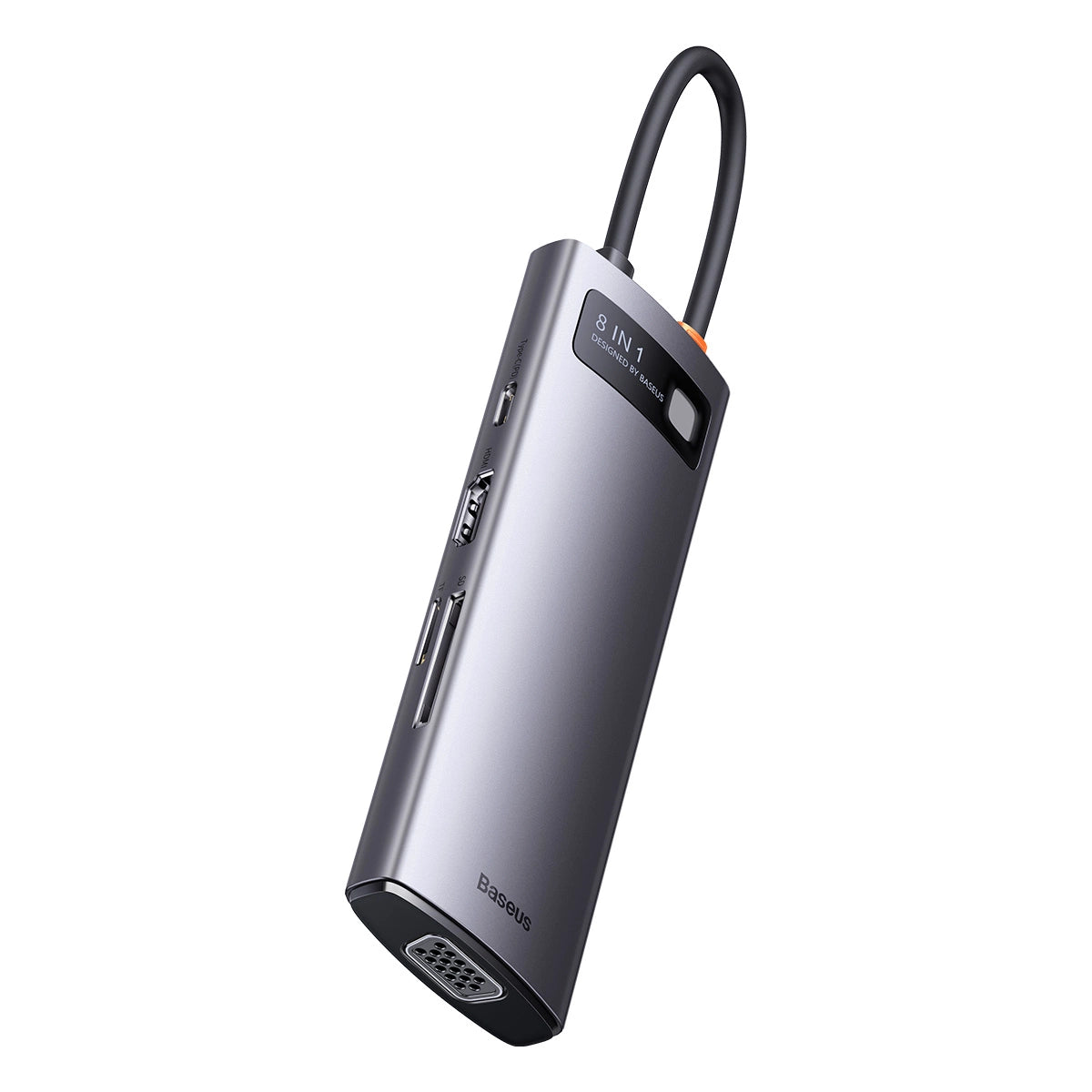 Baseus Metal Gleam Series 8-in-1 Multifunctional Type-C HUB Docking Station Space Gray Type-C to HDMI4K@60Hz*1+USB3.1*3+PD*1+RJ45*1+SD/TF*1)