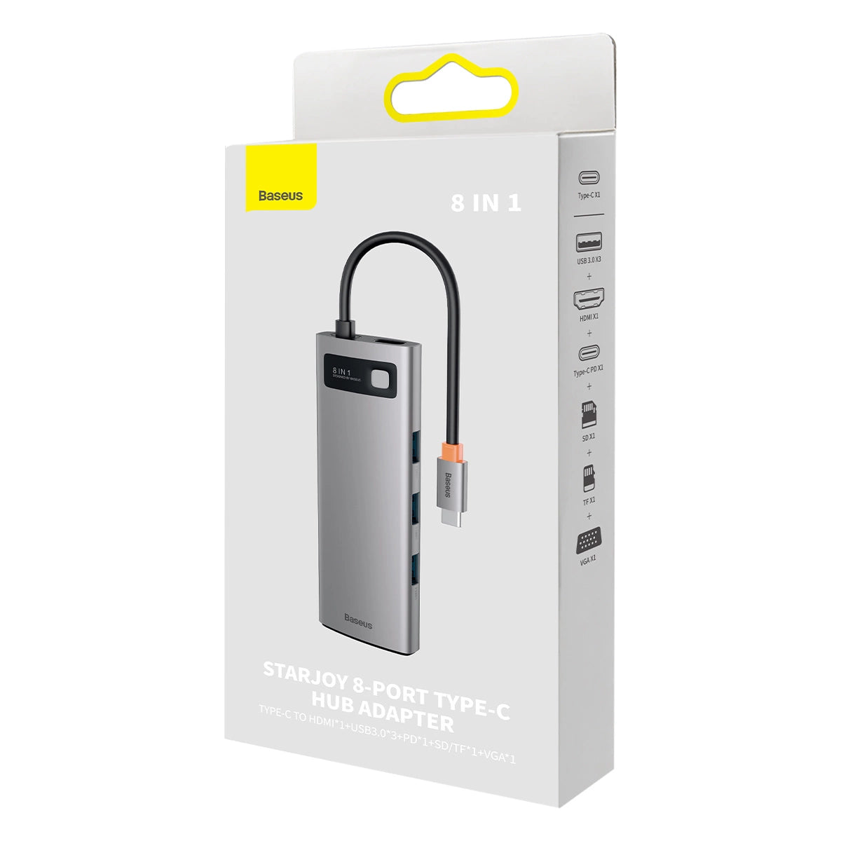 Baseus StarJoy 8-Port Type-C HUB Adapter（Type-C to HDMI4K@60Hz*1+USB3.1*3+PD*1+RJ45*1+SD/TF*1)