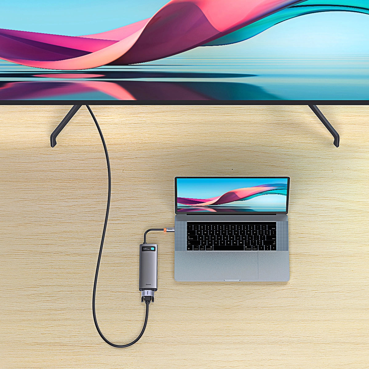 Baseus Metal Gleam Series 8-in-1 Multifunctional Type-C HUB Docking Station Space Gray Type-C to HDMI4K@60Hz*1+USB3.1*3+PD*1+RJ45*1+SD/TF*1)