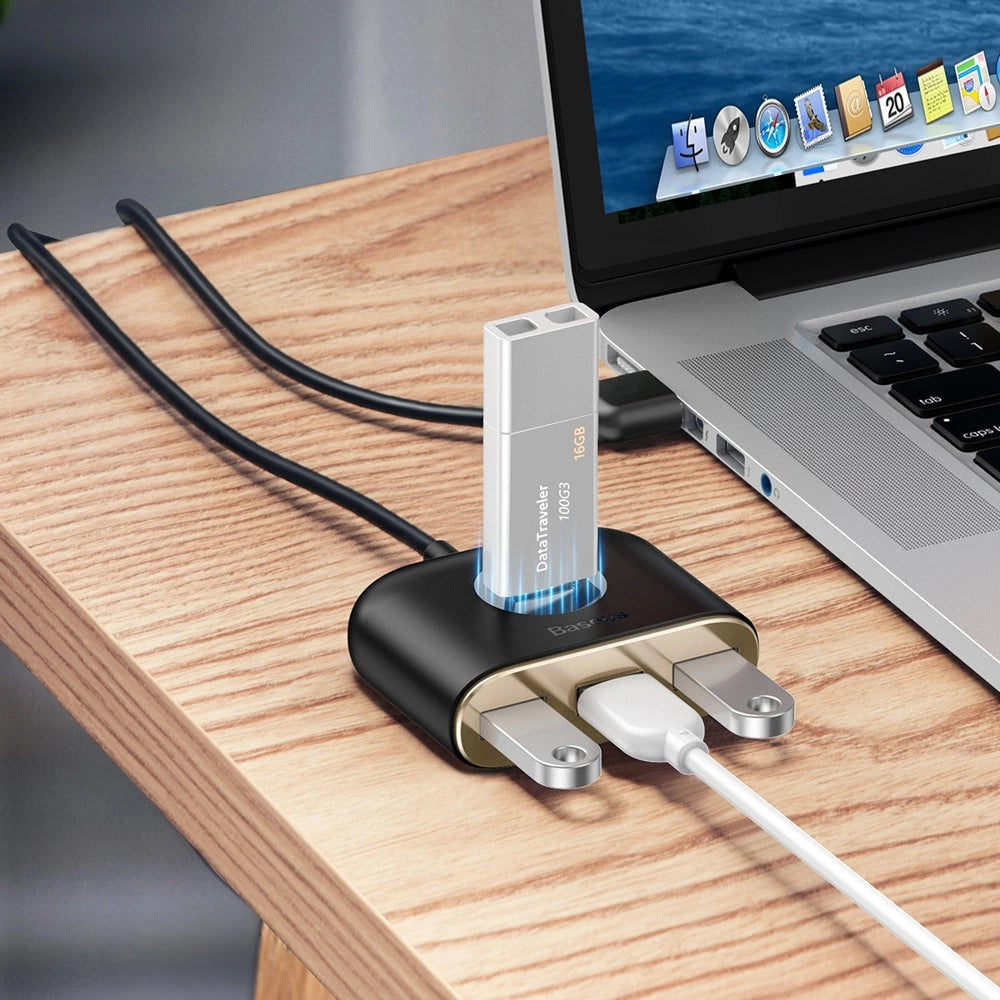 Baseus Square round 4 in 1 USB HUB Adapter(USB3.0 TO USB3.0*1+USB2.0*3) 1m