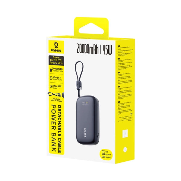 Baseus EnerFill FC21 Qpow 3 Ultra Digital Display Power Bank with Detachable Cable 20000mAh 45W Cosmic Black 