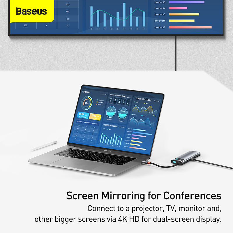 Baseus Metal Gleam Series 7-in-1 Multifunctional Type-C HUB Docking Station Gray （
Type-C to HDMI*1+USB3.0*3+PD*1+VGA*1+RJ45*1）