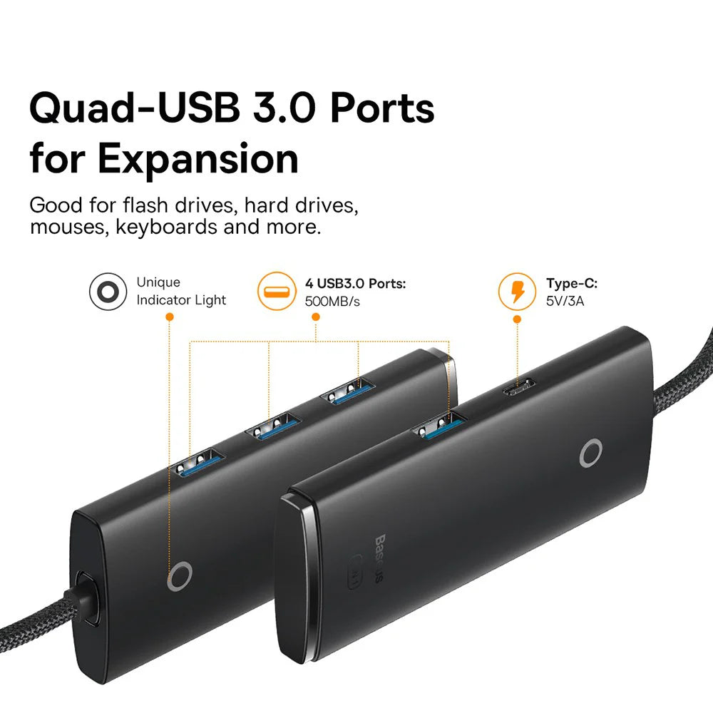 Baseus Lite Series(Airjoy) 5-Port Type-C HUB Docking Station (Type-C to HDMI+USB3.0*3+PD)