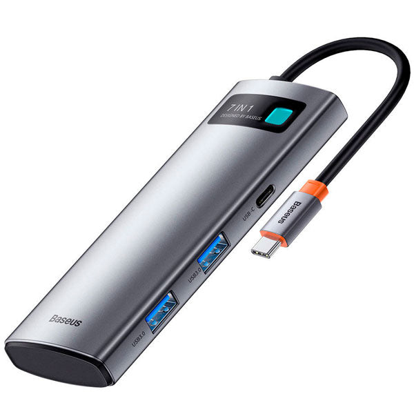 Baseus Metal Gleam Series 7-in-1 Multifunctional Type-C HUB Docking Station Gray （
Type-C to HDMI*1+USB3.0*3+PD*1+VGA*1+RJ45*1）