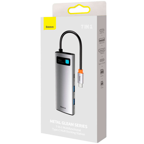Baseus Metal Gleam Series 7-in-1 Multifunctional Type-C HUB Docking Station Gray （
Type-C to HDMI*1+USB3.0*3+PD*1+VGA*1+RJ45*1）