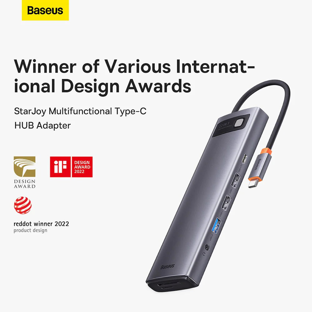 Baseus Metal Gleam Series 12-in-1 Multifunctional Type-C HUB Docking Station（Type-C to HDMI*1+USB3.1*2+USB3.0*2+Type- C3.1*1+PD*1+RJ45*1+SD/TF*1+DP*1+3.5mm*1)