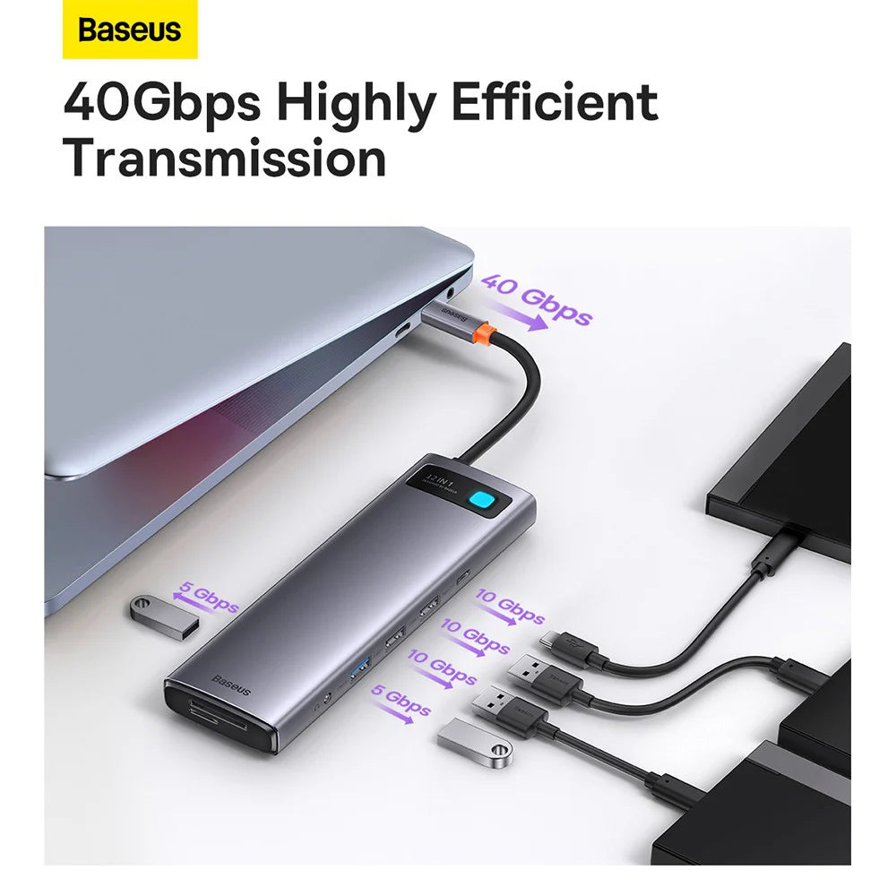 Baseus Metal Gleam Series 12-in-1 Multifunctional Type-C HUB Docking Station（Type-C to HDMI*1+USB3.1*2+USB3.0*2+Type- C3.1*1+PD*1+RJ45*1+SD/TF*1+DP*1+3.5mm*1)