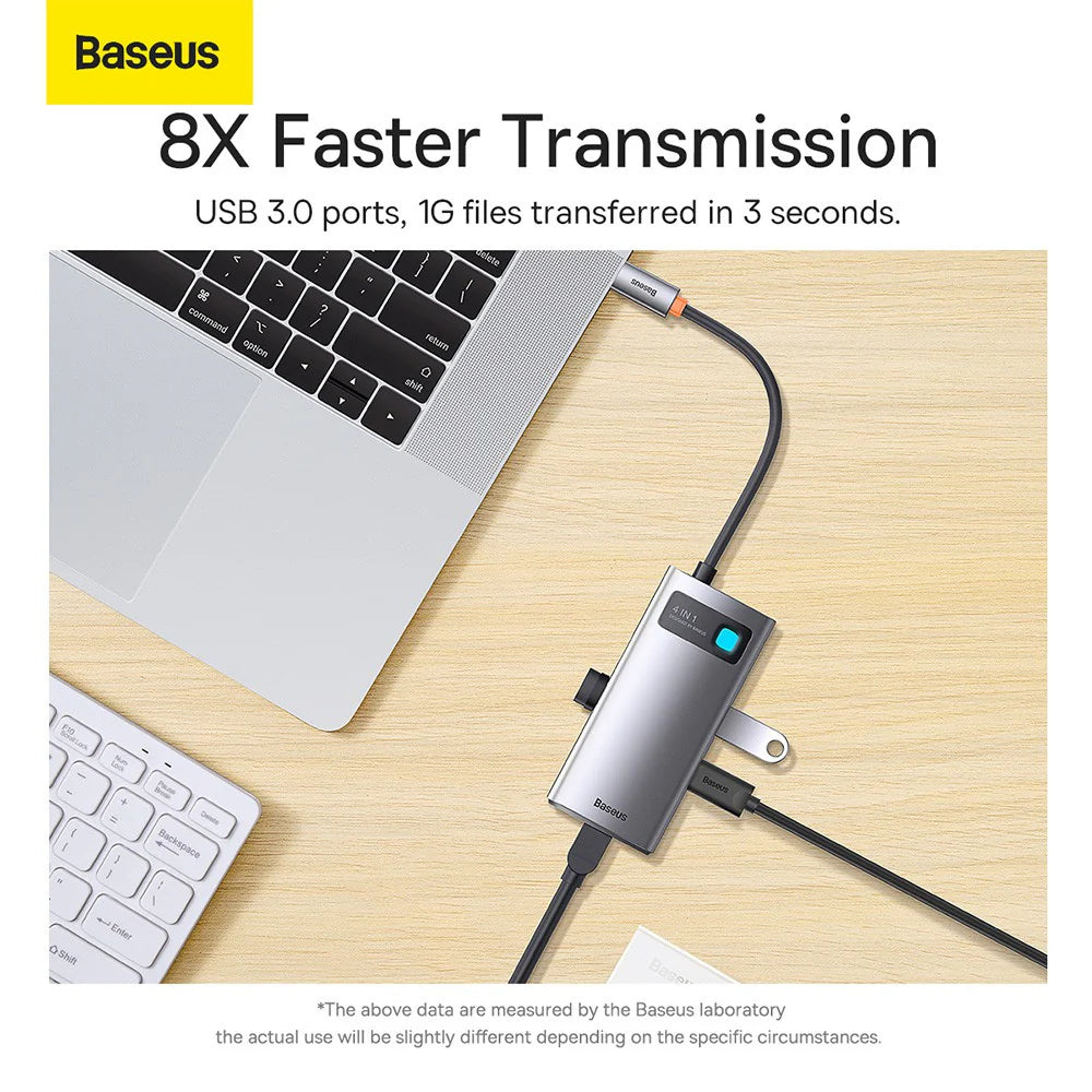 Baseus Metal Gleam Series 4-in-1 Multifunctional Type-C HUB Docking Station（ Type-C to  HDMI*1+USB3.0*1+USB2.0*1+PD*1）