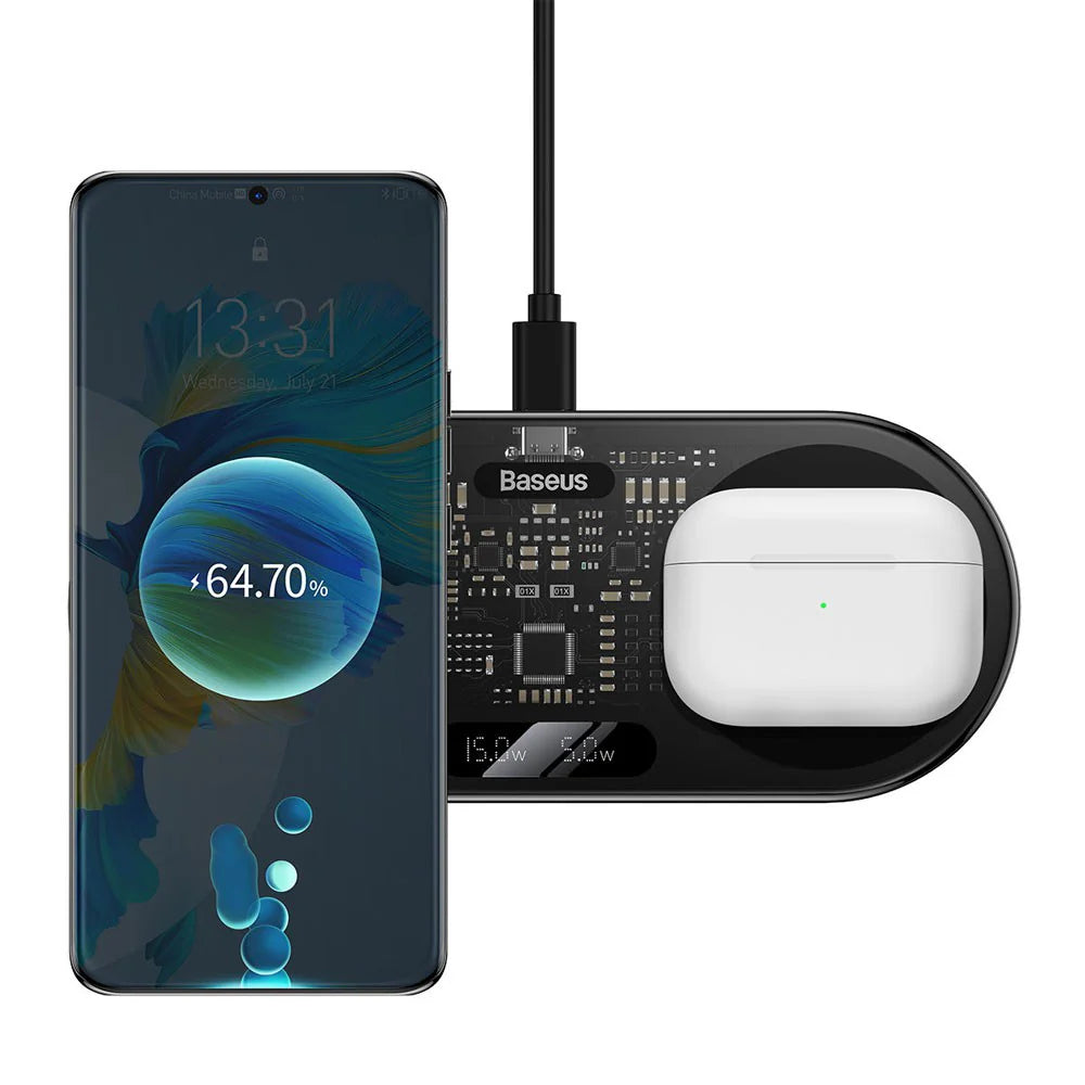 Baseus Digital LED Display 2 in 1 Wireless Charger 20W Black Universal